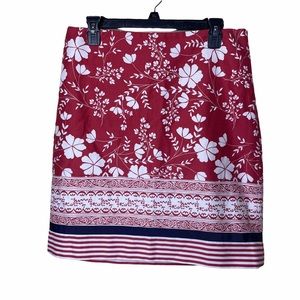 Ann Taylor LOFT Red White Blue Floral Stripe Straight Pencil Skirt